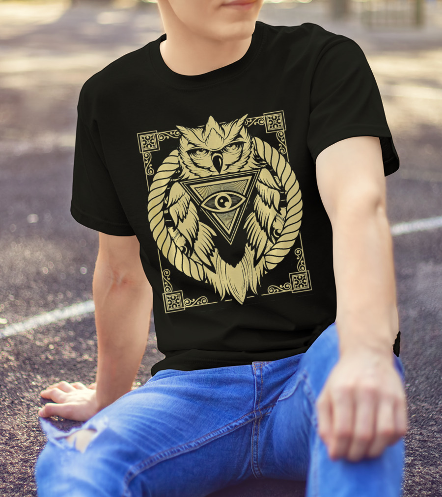 Owl Pyramid Secret Illuminati Eye Symbol Tattoo T-Shirt