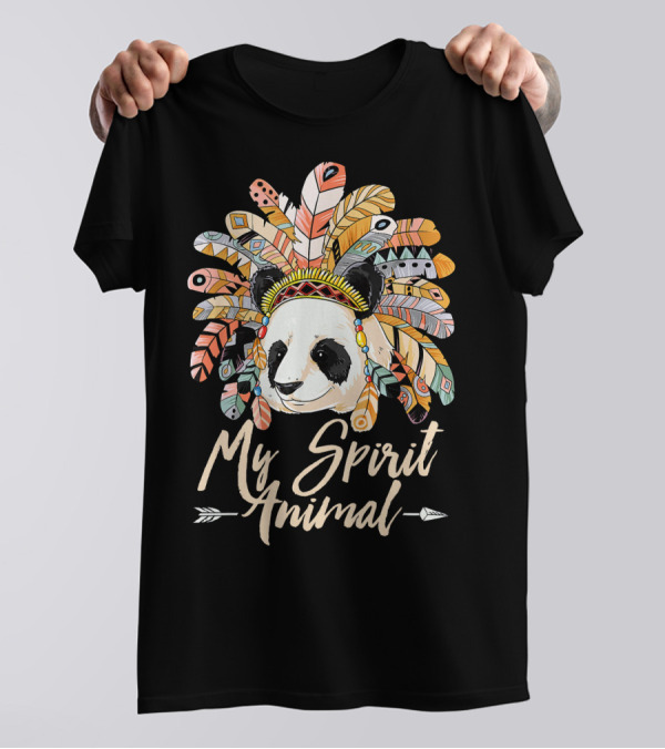 My Spirit Animal Panda With Colorful Feather Headdress T-Shirt