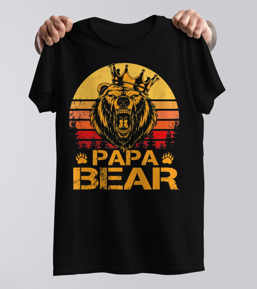 Papa Bear Funny Retro Style King Grizzly With Crown T-Shirt