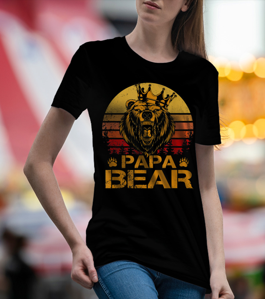 Papa Bear Funny Retro Style King Grizzly With Crown T-Shirt