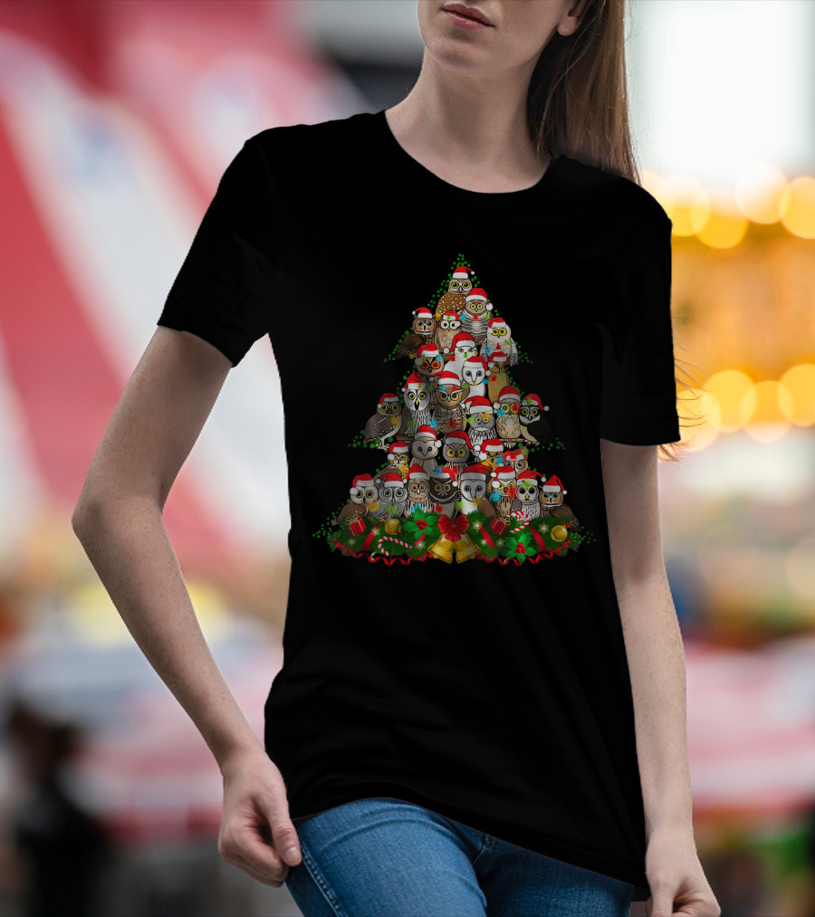 Santa Owl Xmas Christmas Tree Owl T-Shirt