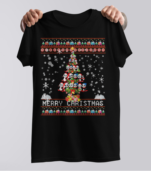 Merry Christmas Panda Tree T-Shirt