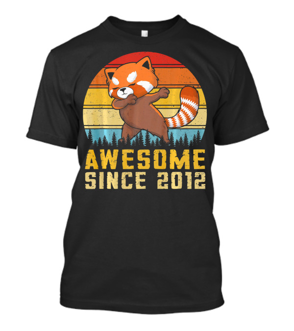 Red Panda Dabbing Awesome Since 2012 Retro Forest Sunset T-Shirt