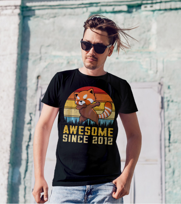 Red Panda Dabbing Awesome Since 2012 Retro Forest Sunset T-Shirt