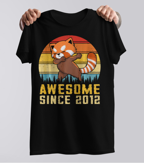 Red Panda Dabbing Awesome Since 2012 Retro Forest Sunset T-Shirt