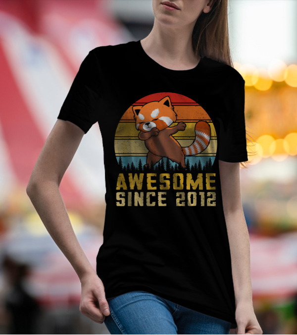 Red Panda Dabbing Awesome Since 2012 Retro Forest Sunset T-Shirt