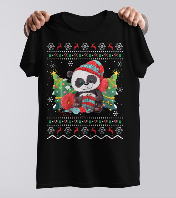 Panda Lover Ugly Christmas Sweater Festive Knitting Holiday T-Shirt