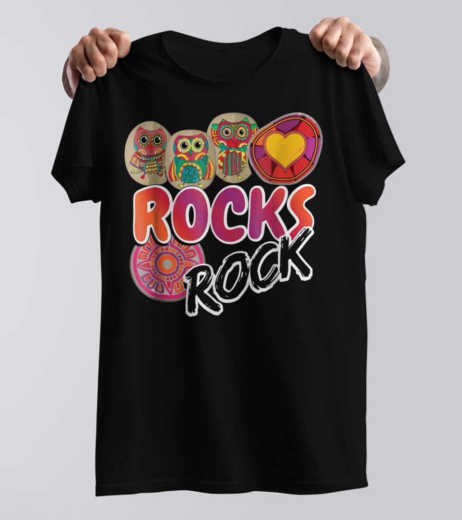 ROCKS ROCK Painting Owls And Heart T-Shirt
