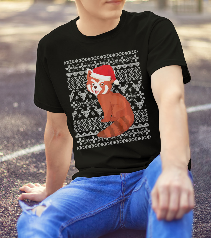 Red Panda Santa Hat Christmas T-Shirt