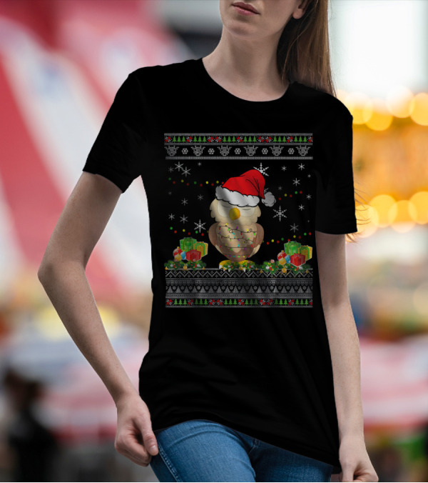 Owl Ugly Christmas Funny Light Holiday Gifts Snowflakes Festive T-Shirt