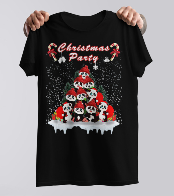 Christmas Party Festive Panda Gathering T-Shirt