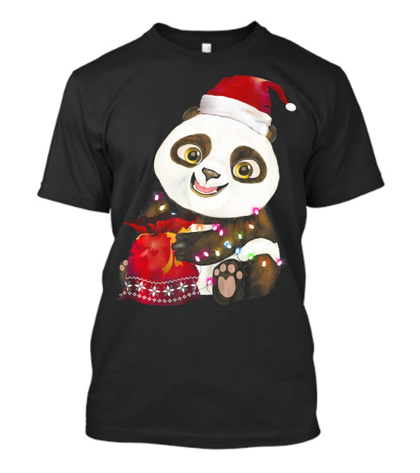 Panda Christmas Tree Lights Costume Santa Hat T-Shirt