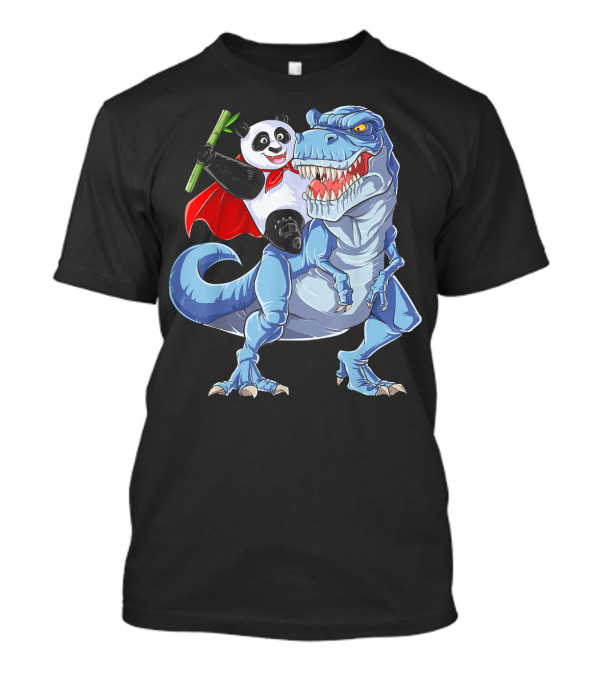 Panda Superhero Riding Tyrannosaurus Rex T-Shirt
