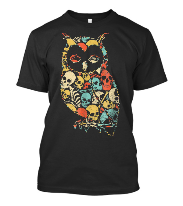 Owl Halloween Skeleton Skull Vintage Retro Multicolor T-Shirt