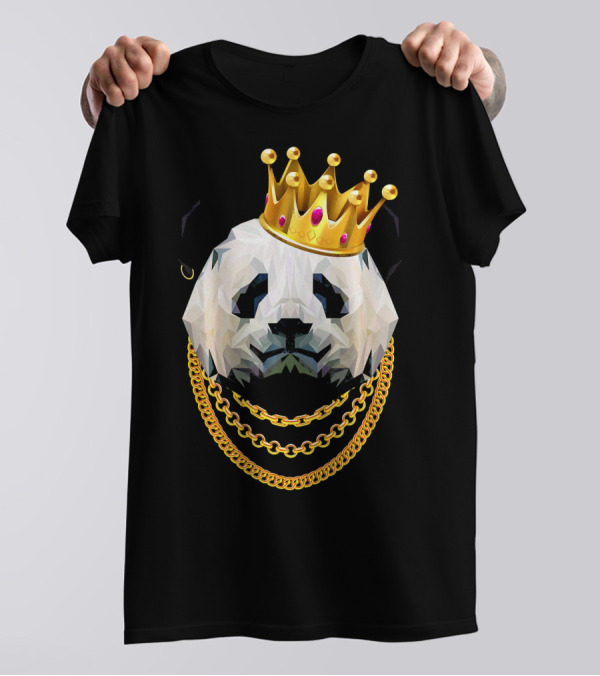 Panda Bear Gangster Golden Crown King Wearing Chains T-Shirt