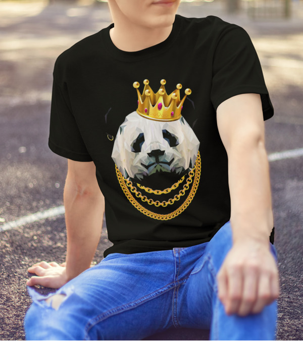 Panda Bear Gangster Golden Crown King Wearing Chains T-Shirt