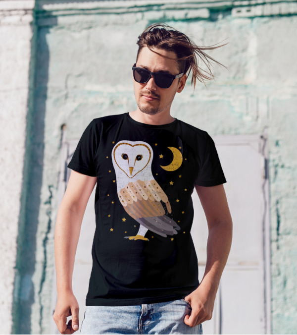 Nocturnal Barn Owl Under Starry Night Sky T-Shirt
