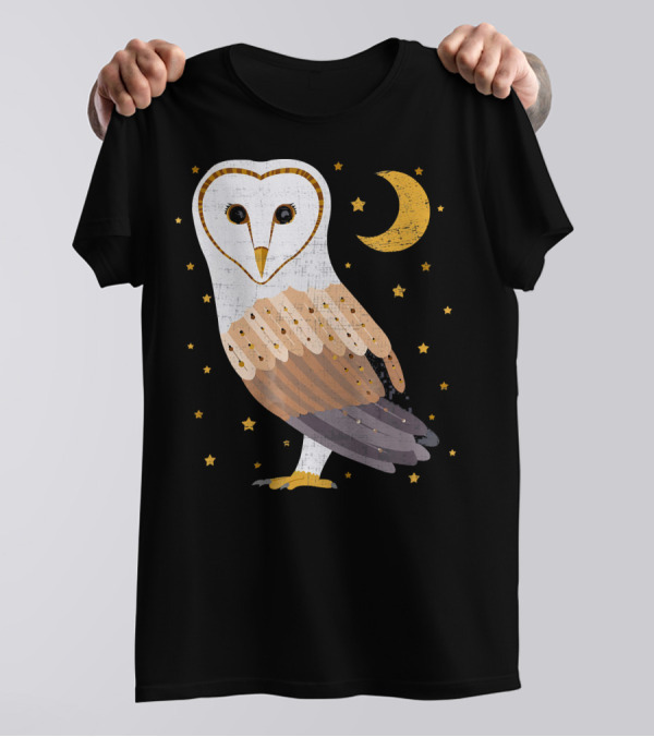 Nocturnal Barn Owl Under Starry Night Sky T-Shirt