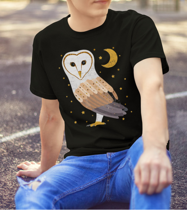 Nocturnal Barn Owl Under Starry Night Sky T-Shirt