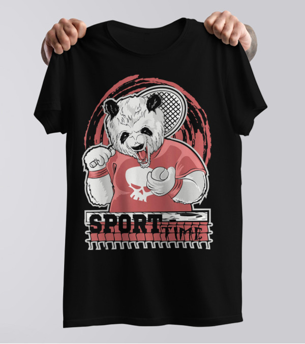 SPORT TIME Panda Tennis Skull T-Shirt