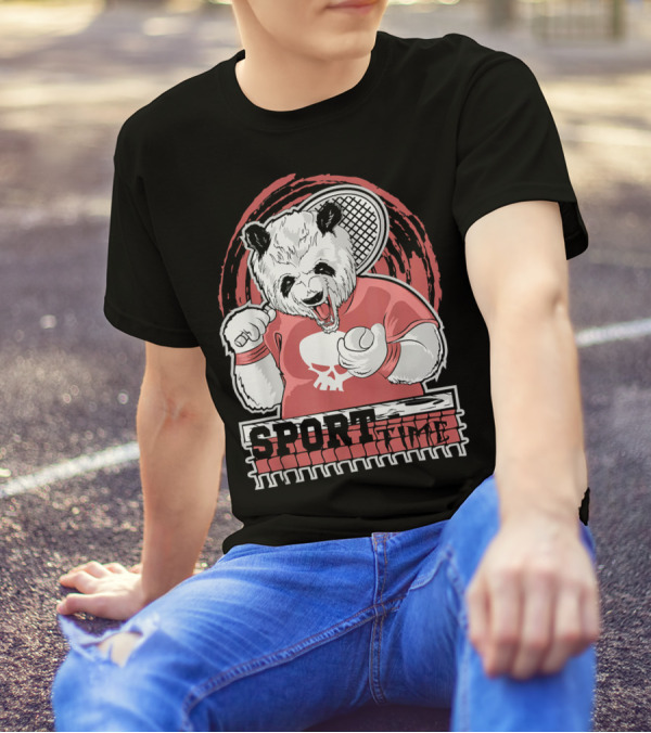 SPORT TIME Panda Tennis Skull T-Shirt