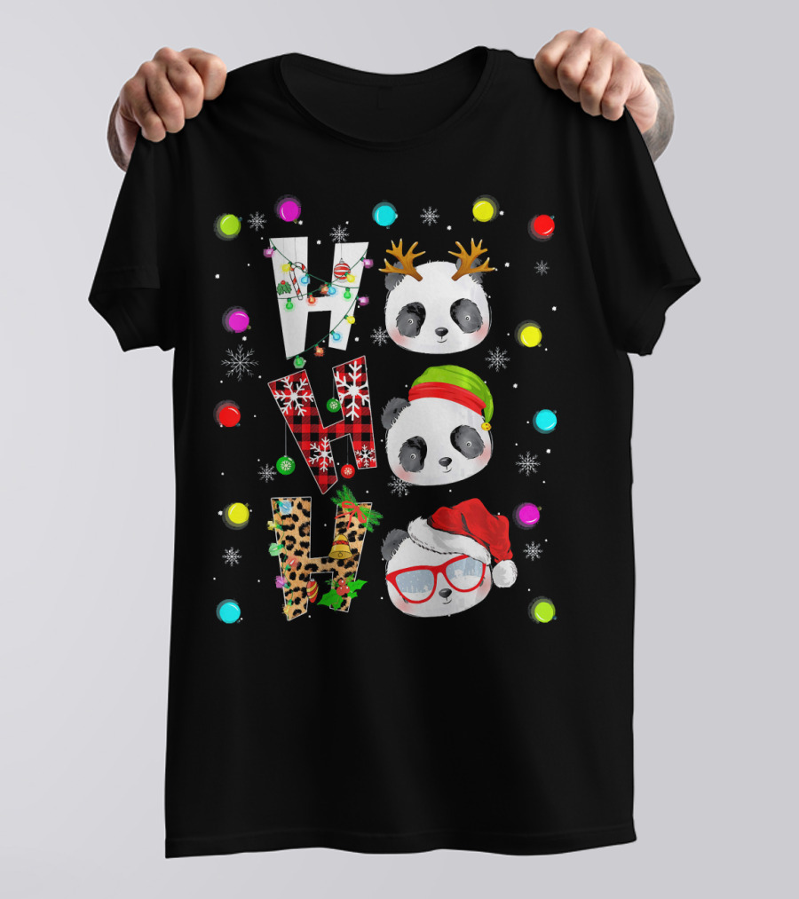 Panda Bear Costume Cute Christmas Festive Ho Ho Ho T-Shirt