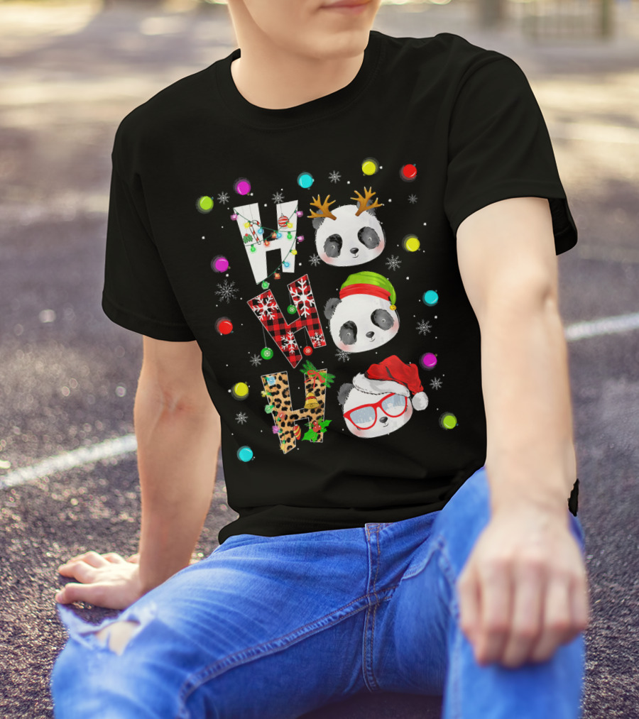 Panda Bear Costume Cute Christmas Festive Ho Ho Ho T-Shirt