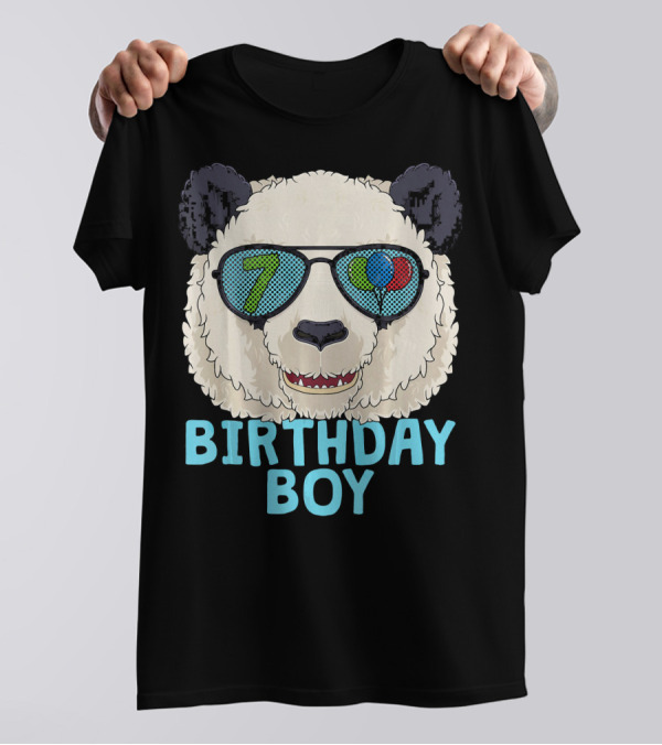 Panda Birthday Boy 7 Sunglasses Balloons T-Shirt