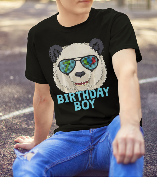 Panda Birthday Boy 7 Sunglasses Balloons T-Shirt