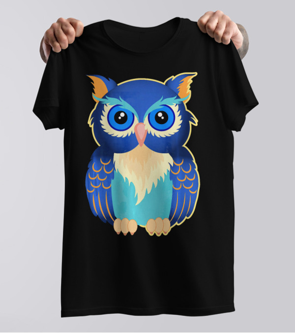 Night Owl Cool Bird Blue Vibrant Color T-Shirt