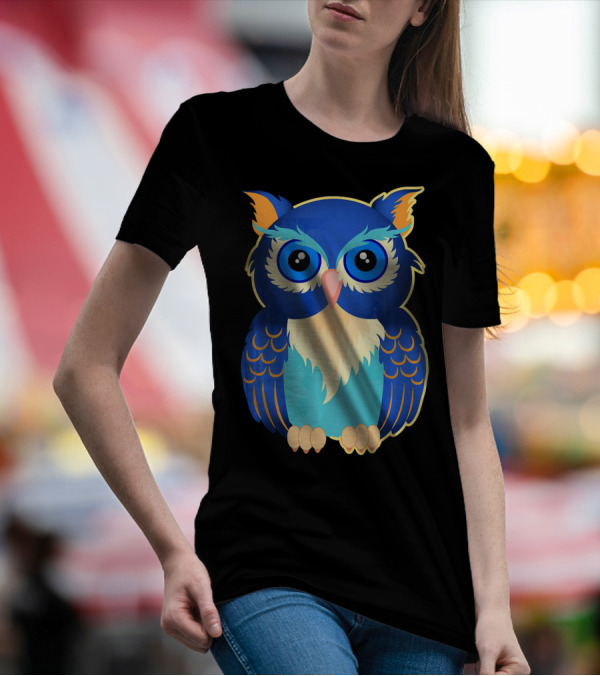 Night Owl Cool Bird Blue Vibrant Color T-Shirt