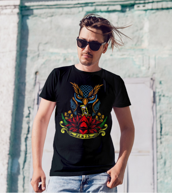 PENZS Retro Cool Owl Tattoo T-Shirt