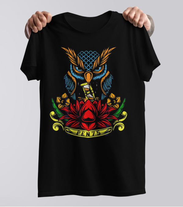 PENZS Retro Cool Owl Tattoo T-Shirt