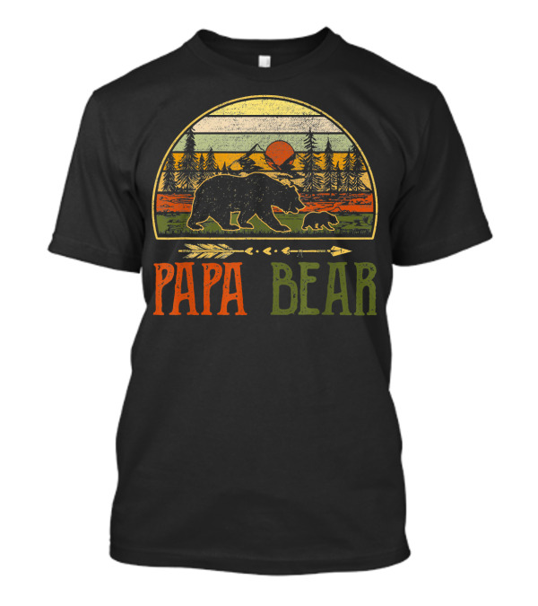 Papa Bear Vintage Daddy Wildling Bear Forest Retro Sunset T-Shirt