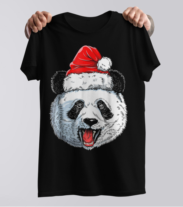 Panda Santa In Festive Red Santa Hat T-Shirt
