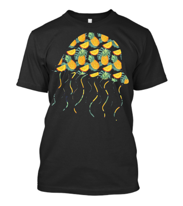 Tropical Pineapple And Orange Slice Patterned Jellyfish T-Shirt