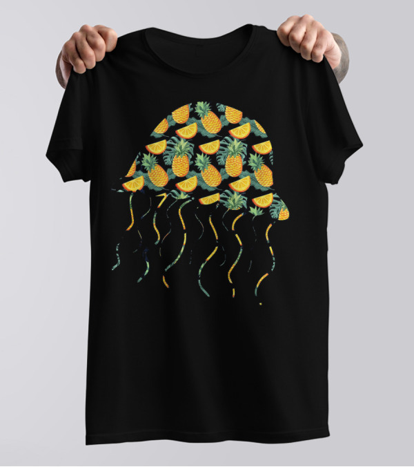 Tropical Pineapple And Orange Slice Patterned Jellyfish T-Shirt