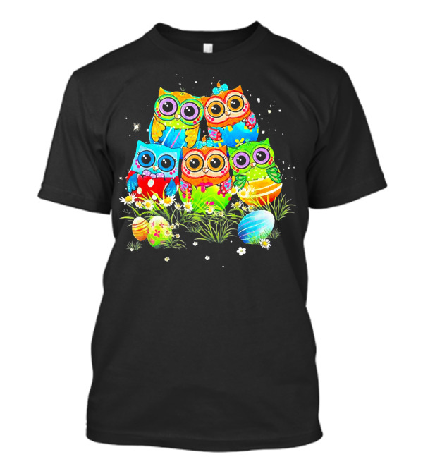 MIAPRINTSPRO Colorful Five Owls With Easter Eggs T-Shirt