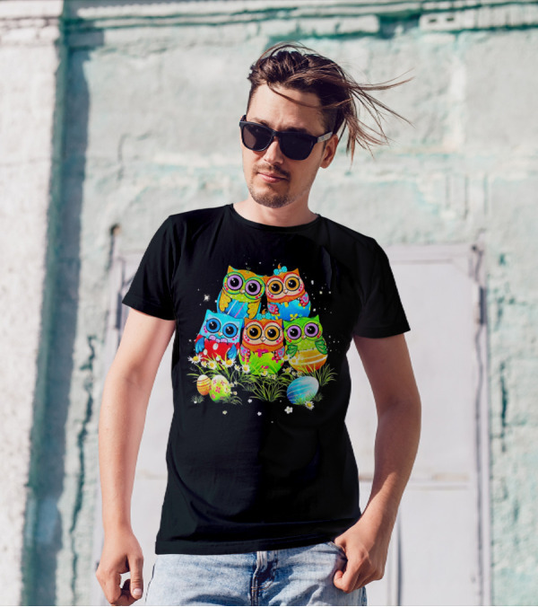 MIAPRINTSPRO Colorful Five Owls With Easter Eggs T-Shirt