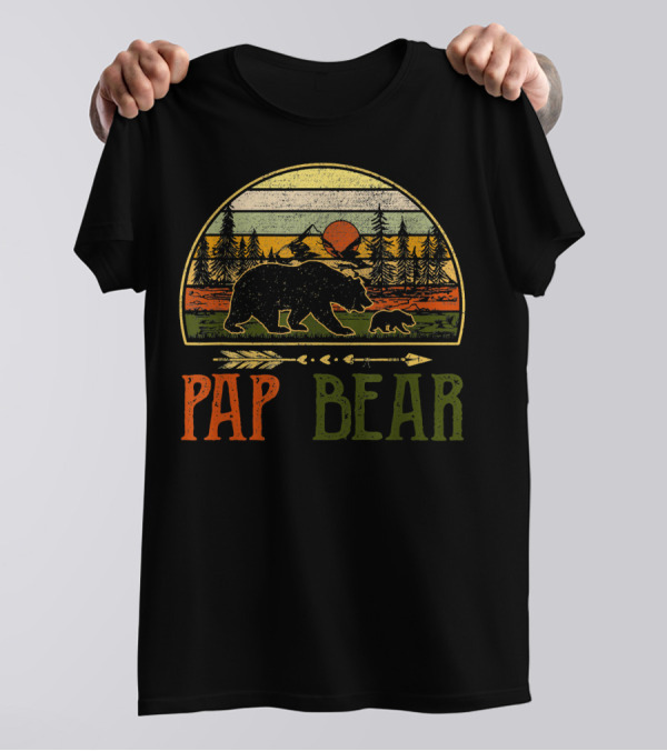 Pap Bear Vintage Daddy Wildling Sunset Forest Scene Bears T-Shirt