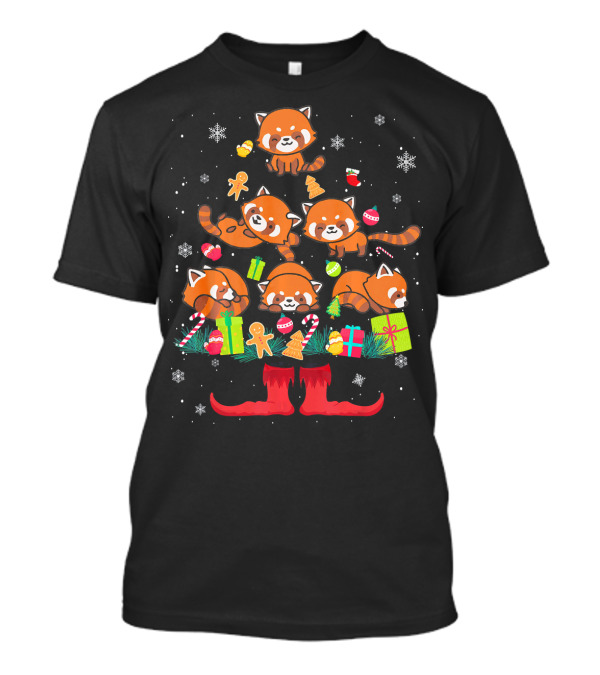 Red Panda Christmas Tree With Ornaments And Gifts T-Shirt
