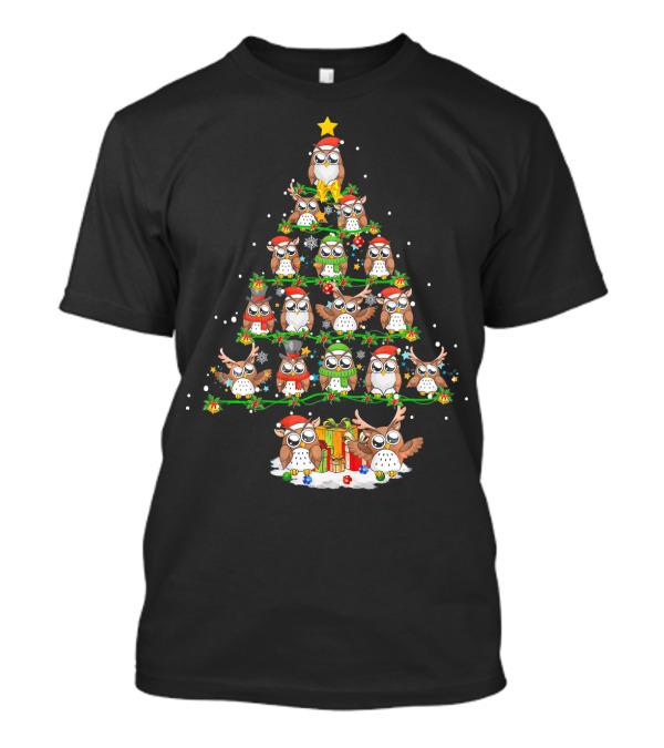 Funny Owl Bird Christmas Tree With Festive Owls T-Shirt