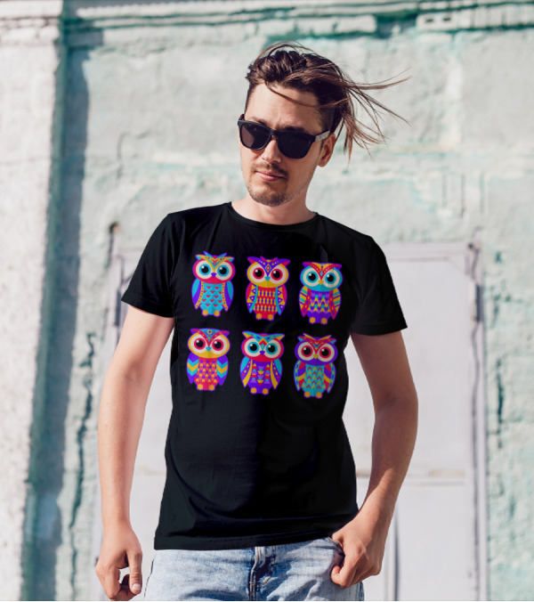Owl Love Owls Colorful Vibrant Neon T-Shirt