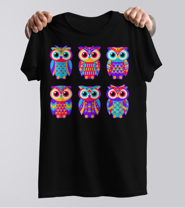 Owl Love Owls Colorful Vibrant Neon T-Shirt