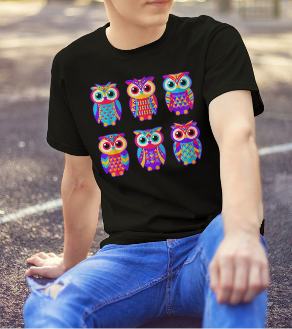 Owl Love Owls Colorful Vibrant Neon T-Shirt