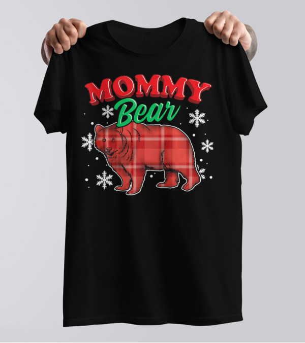 Mommy Bear Buffalo Plaid Snowflake Matching Family T-Shirt
