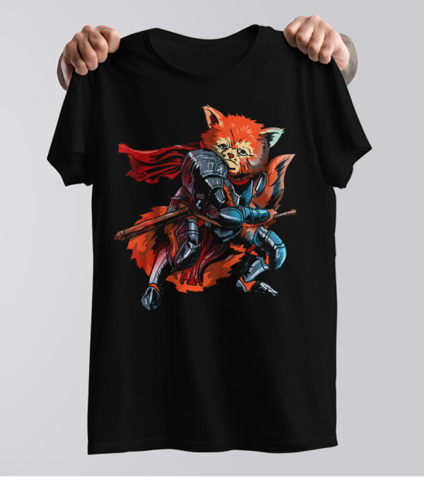Red Panda Knight Cute Animal Funny Cavalier Armor Sword T-Shirt