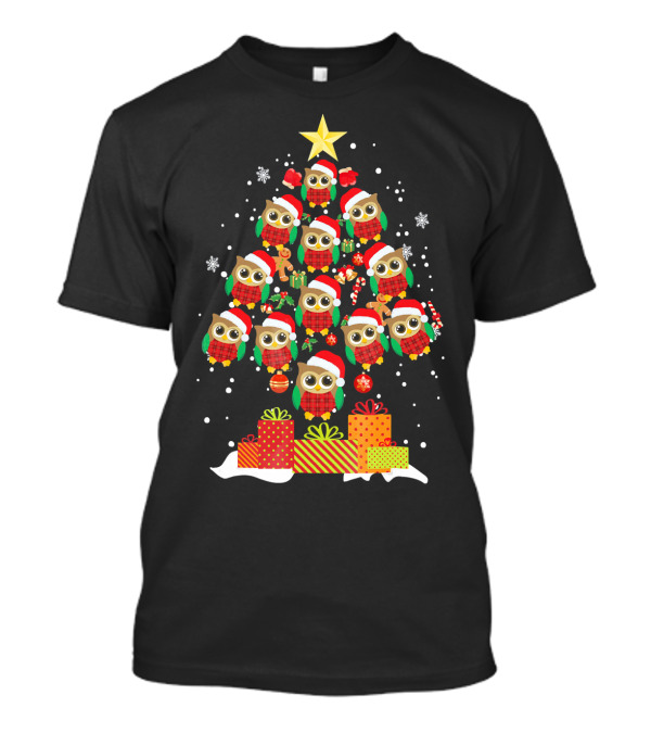 Christmas Tree Of Owls In Santa Hats For Owl Lovers T-Shirt