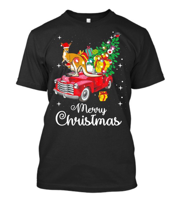 Merry Christmas Quokka Kangaroo Rides Red Truck With Gifts T-Shirt