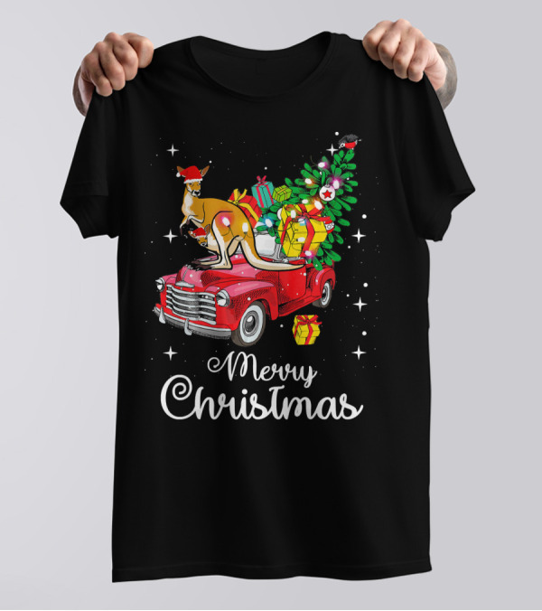 Merry Christmas Quokka Kangaroo Rides Red Truck With Gifts T-Shirt